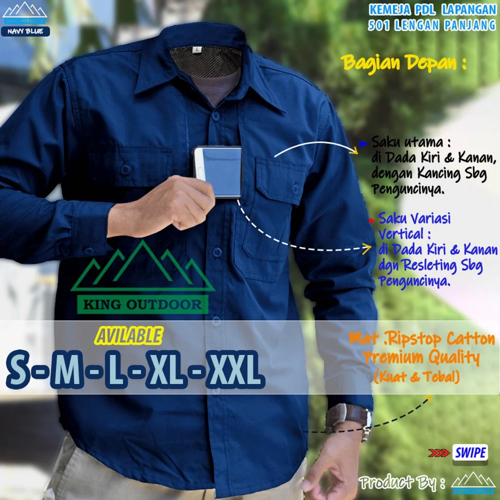 Jual Kemeja PDL 501 Premium model double saku warna NAVY BLUE | seragam