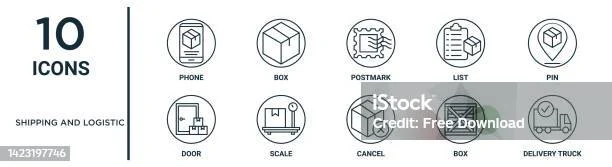 Kumpulan Ikon Garis Besar Pengiriman Dan Logistik Mencakup Telepon