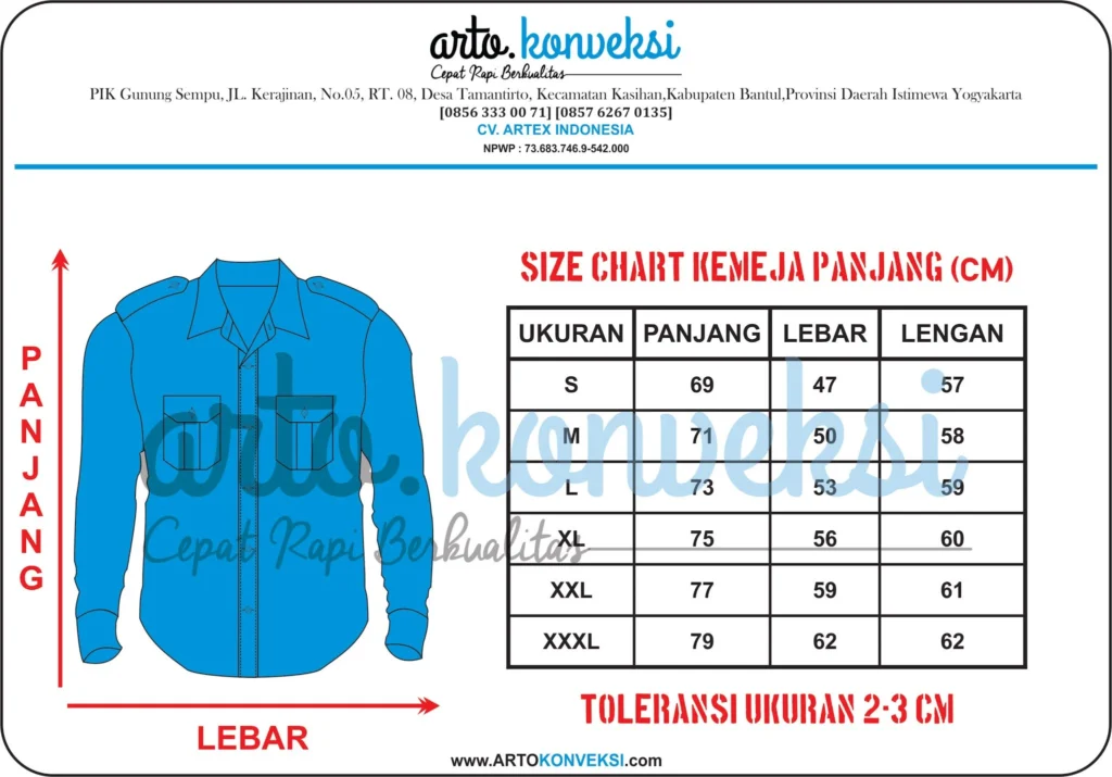 Size Chart - Konveksi Kemeja Organisasi | 08563330071