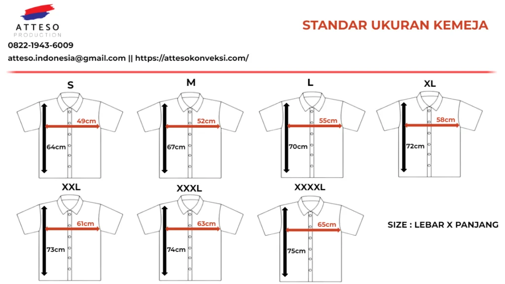 Size chart - Standar Ukuran - Konveksi Bandung Atteso