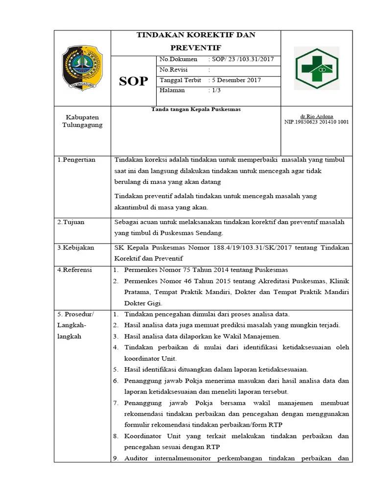 SOP Tindakan Korektif Dan Preventif | PDF